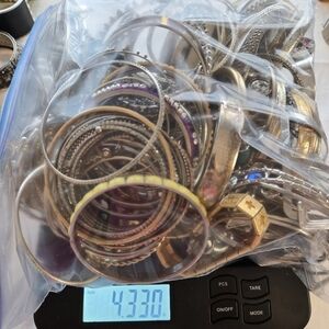 Lot of Bracelets 4.3 lbs Silver & Gold Tone Bangles Mixed Styles & Materials